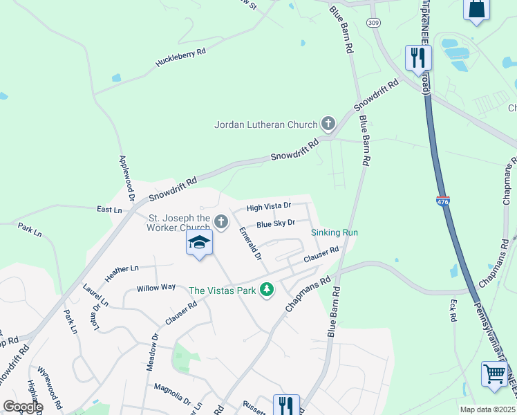 map of restaurants, bars, coffee shops, grocery stores, and more near 5262 High Vista Drive in Lehigh County