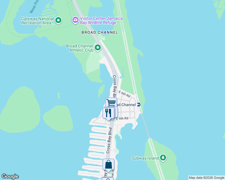 map of restaurants, bars, coffee shops, grocery stores, and more near 6-05 Cross Bay Boulevard in Queens