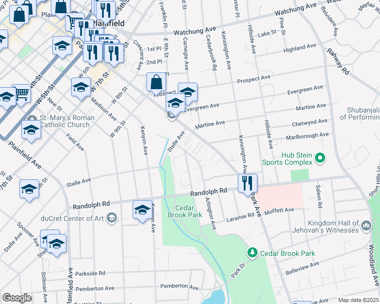 map of restaurants, bars, coffee shops, grocery stores, and more near 1031 Arlington Avenue in Plainfield
