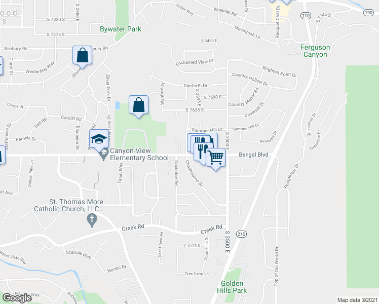 map of restaurants, bars, coffee shops, grocery stores, and more near 7787 Mountain Estates Drive in Cottonwood Heights