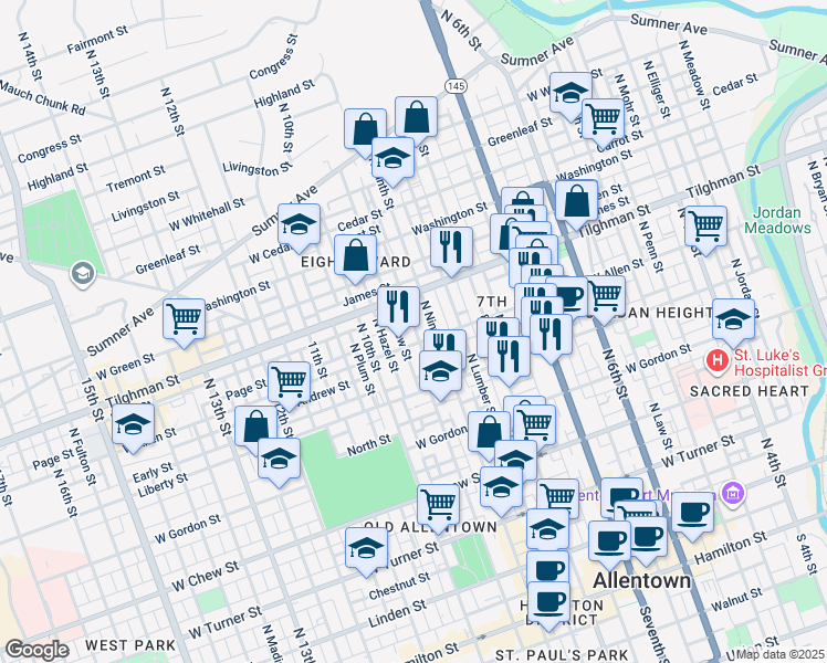 map of restaurants, bars, coffee shops, grocery stores, and more near 612 Fountain View Cir in Lehigh County