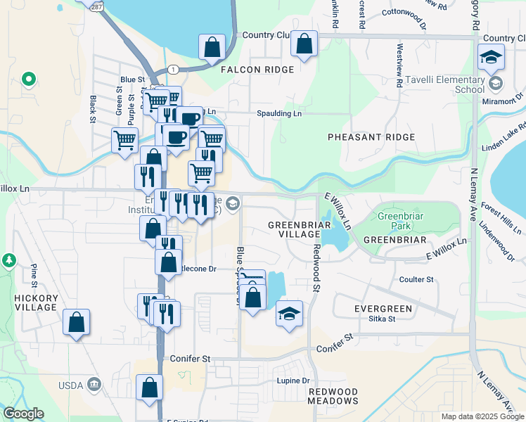 map of restaurants, bars, coffee shops, grocery stores, and more near 325 Sundance Circle North in Fort Collins