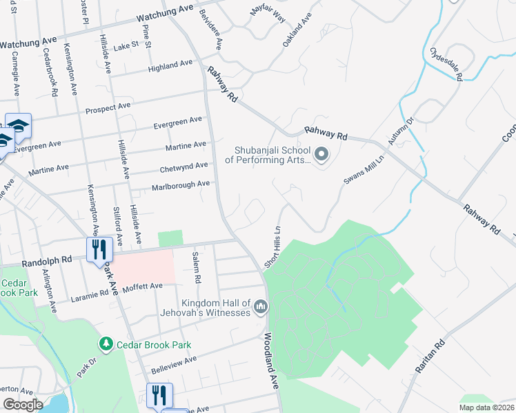 map of restaurants, bars, coffee shops, grocery stores, and more near 23 Blue Ridge Circle in Plainfield