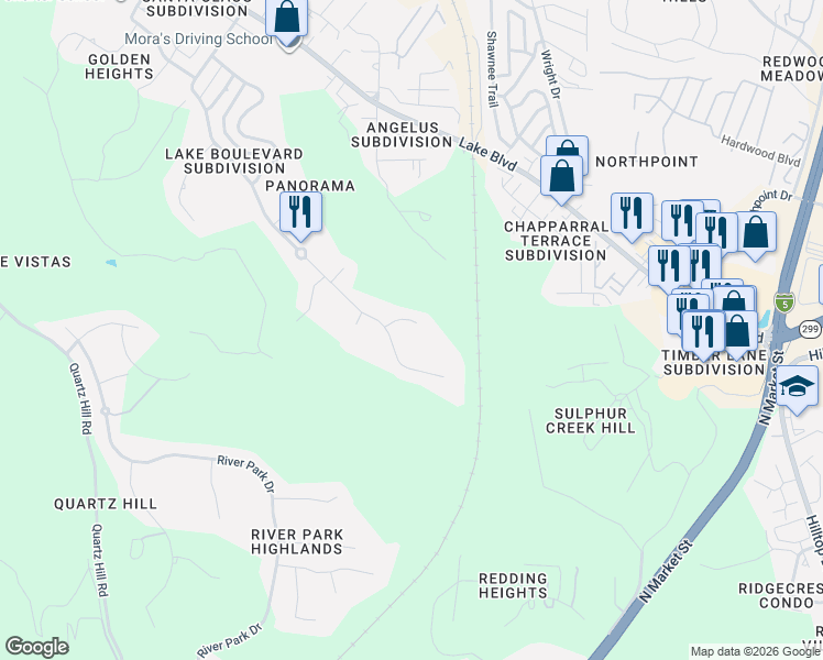 map of restaurants, bars, coffee shops, grocery stores, and more near 861 Blackstone Court in Redding