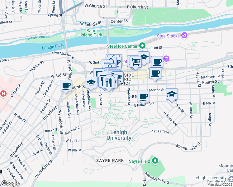 map of restaurants, bars, coffee shops, grocery stores, and more near 1 Farrington Square in Bethlehem