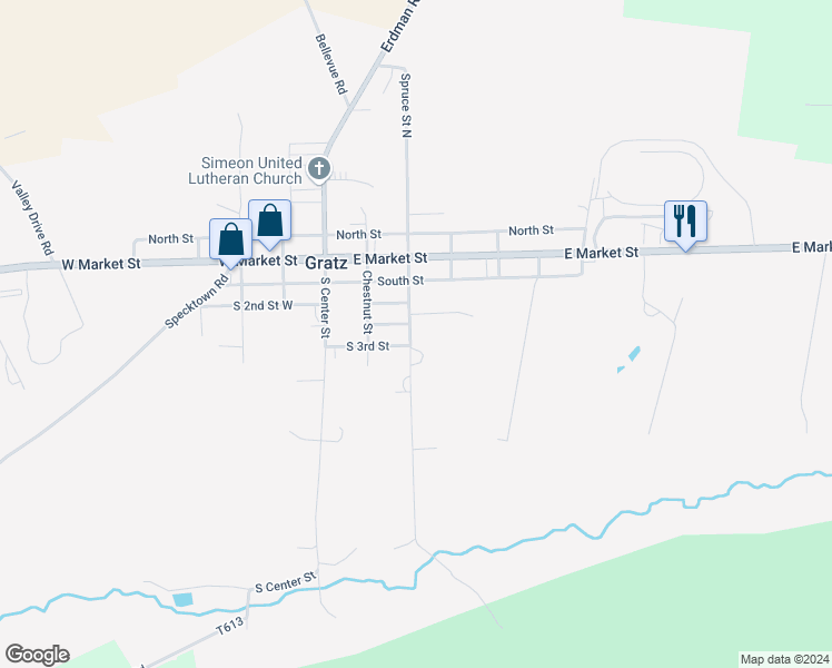 map of restaurants, bars, coffee shops, grocery stores, and more near 302 Spruce Street in Lykens