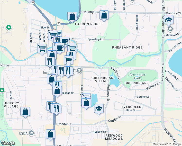 map of restaurants, bars, coffee shops, grocery stores, and more near 331 Sundance Circle North in Fort Collins