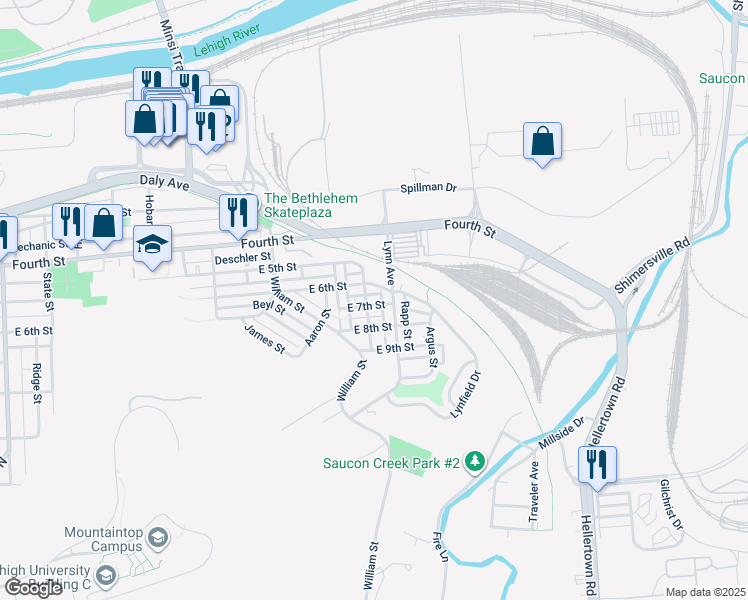 map of restaurants, bars, coffee shops, grocery stores, and more near 612 Lynn Avenue in Bethlehem