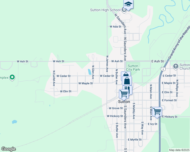 map of restaurants, bars, coffee shops, grocery stores, and more near 468 West Cedar Street in Sutton