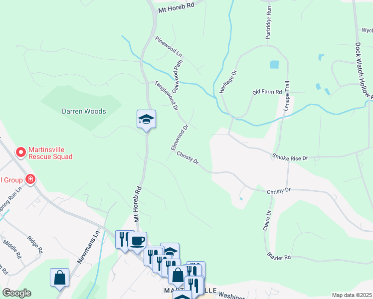 map of restaurants, bars, coffee shops, grocery stores, and more near 17 Elmwood Drive in Warren