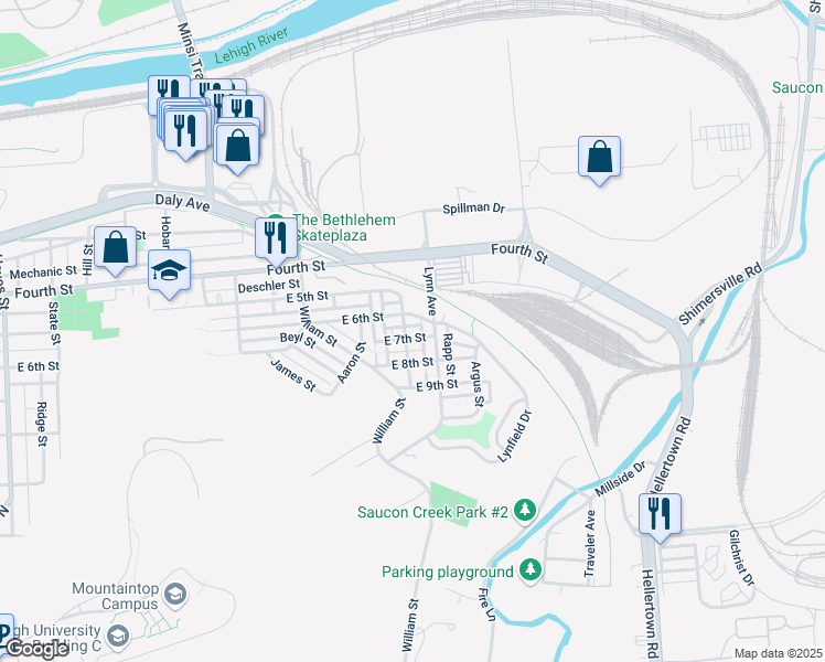 map of restaurants, bars, coffee shops, grocery stores, and more near 612 Lynn Avenue in Bethlehem