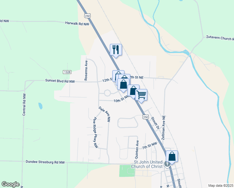 map of restaurants, bars, coffee shops, grocery stores, and more near 1061-1099 Susanna Ave N in Strasburg