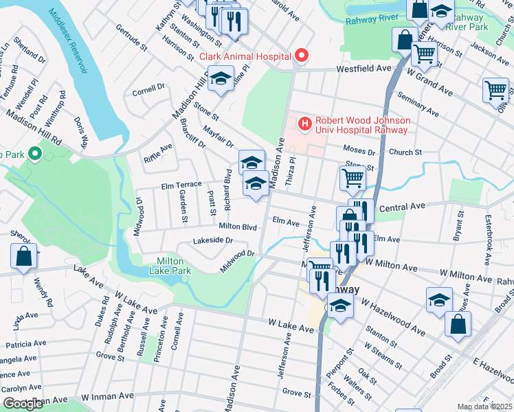 map of restaurants, bars, coffee shops, grocery stores, and more near 944 Madison Avenue in Rahway