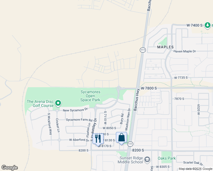 map of restaurants, bars, coffee shops, grocery stores, and more near 7106 West 7800 South in West Jordan