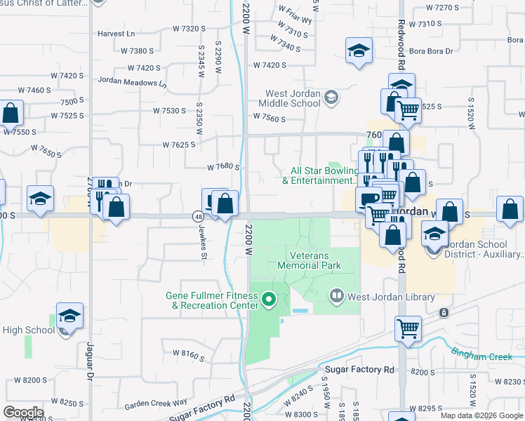 map of restaurants, bars, coffee shops, grocery stores, and more near 2138 West 7800 South in West Jordan