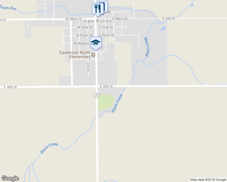 map of restaurants, bars, coffee shops, grocery stores, and more near 9144 East 400 North in Van Buren