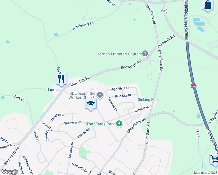map of restaurants, bars, coffee shops, grocery stores, and more near 5279 High Vista Drive in Lehigh County