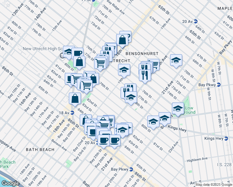 map of restaurants, bars, coffee shops, grocery stores, and more near 1917 79th Street in Brooklyn