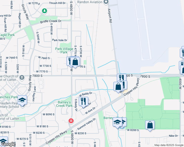 map of restaurants, bars, coffee shops, grocery stores, and more near 4656 Olympic Wood Court in West Jordan