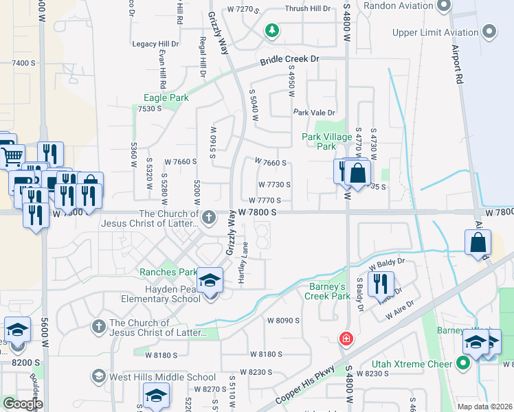 map of restaurants, bars, coffee shops, grocery stores, and more near in West Jordan