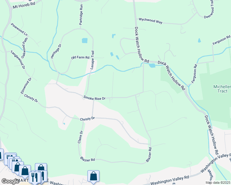 map of restaurants, bars, coffee shops, grocery stores, and more near 127 Smoke Rise Drive in Warren