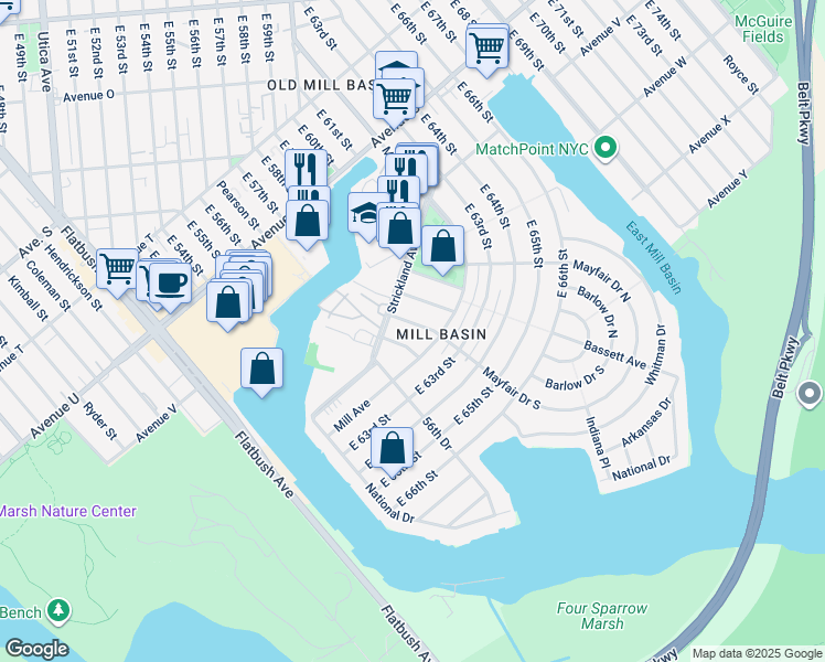 map of restaurants, bars, coffee shops, grocery stores, and more near 2235 East 57th Place in Brooklyn