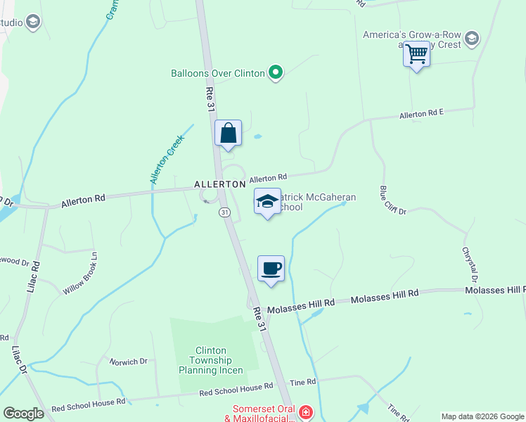 map of restaurants, bars, coffee shops, grocery stores, and more near 63 Allerton Road in Lebanon
