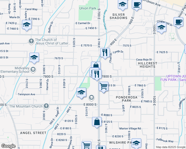 map of restaurants, bars, coffee shops, grocery stores, and more near in Sandy