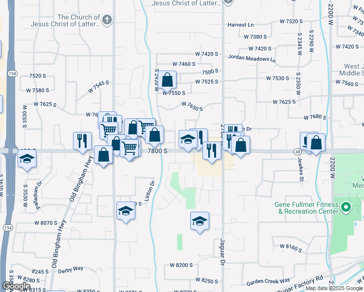 map of restaurants, bars, coffee shops, grocery stores, and more near in West Jordan