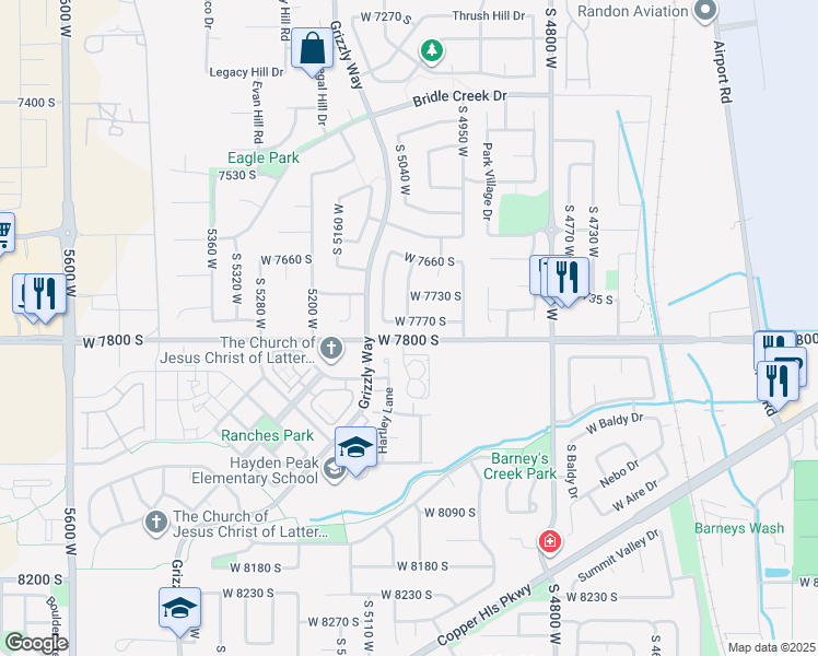 map of restaurants, bars, coffee shops, grocery stores, and more near in West Jordan