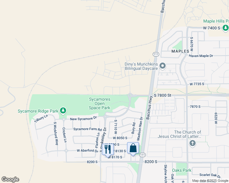map of restaurants, bars, coffee shops, grocery stores, and more near 7074 Cottage Point Drive in West Jordan