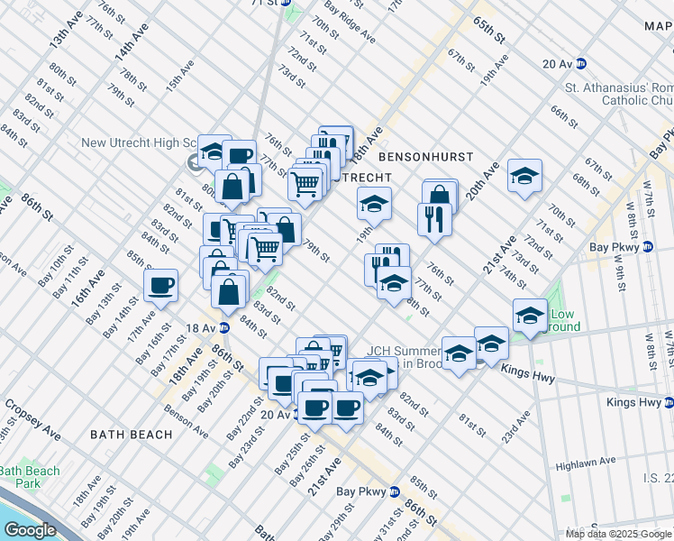 map of restaurants, bars, coffee shops, grocery stores, and more near 7909 19th Avenue in Brooklyn