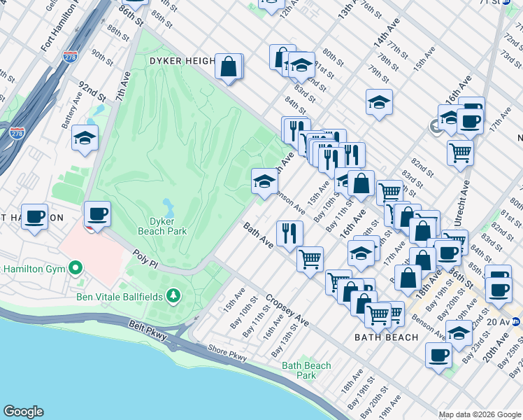 map of restaurants, bars, coffee shops, grocery stores, and more near 130 Bay 7th Street in Brooklyn