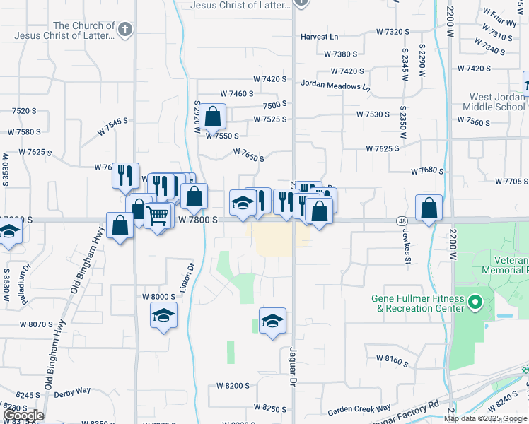 map of restaurants, bars, coffee shops, grocery stores, and more near 7788 Strawberry Drive in West Jordan