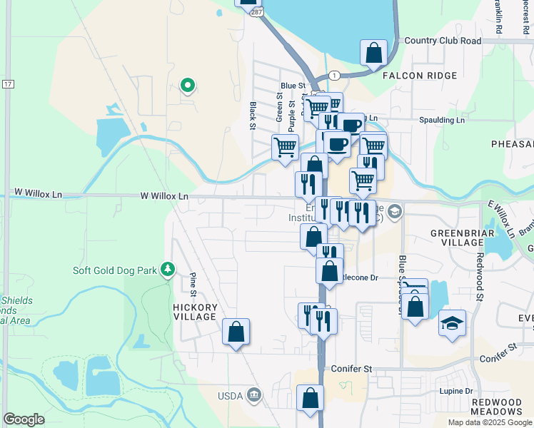 map of restaurants, bars, coffee shops, grocery stores, and more near 240 Urban Prairie Street in Fort Collins