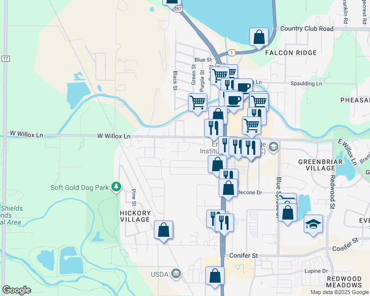 map of restaurants, bars, coffee shops, grocery stores, and more near 233 Urban Prairie Street in Fort Collins