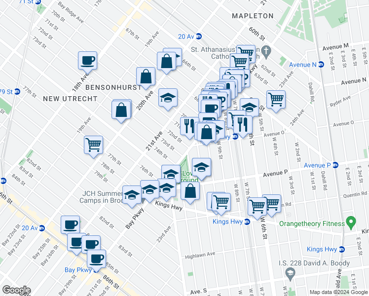 map of restaurants, bars, coffee shops, grocery stores, and more near in Brooklyn