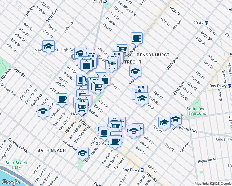 map of restaurants, bars, coffee shops, grocery stores, and more near 1846 80th Street in Brooklyn