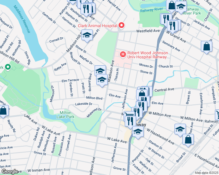 map of restaurants, bars, coffee shops, grocery stores, and more near 944 Madison Avenue in Rahway