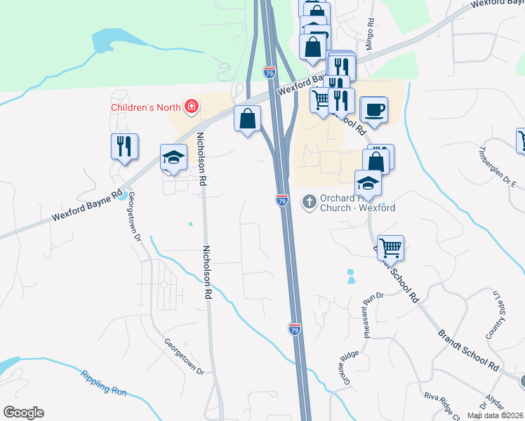 map of restaurants, bars, coffee shops, grocery stores, and more near Wexford Bayne Road in Sewickley