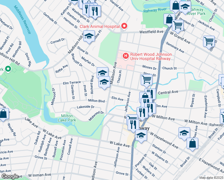 map of restaurants, bars, coffee shops, grocery stores, and more near 944 Madison Avenue in Rahway