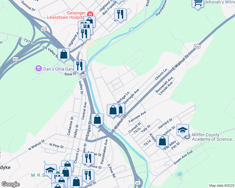 map of restaurants, bars, coffee shops, grocery stores, and more near in Lewistown