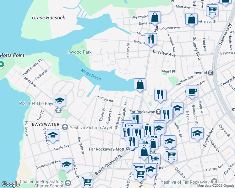 map of restaurants, bars, coffee shops, grocery stores, and more near 14-50 Gipson Street in Queens