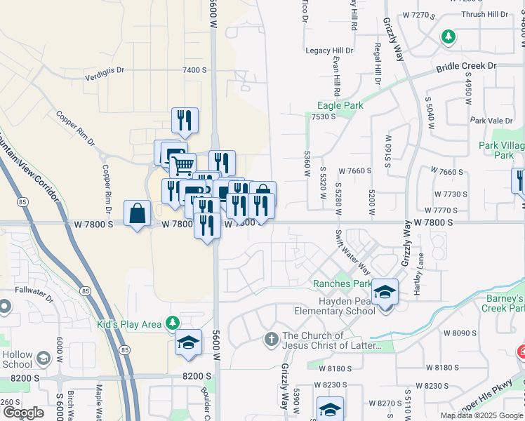 map of restaurants, bars, coffee shops, grocery stores, and more near 5504 West 7800 South in West Jordan