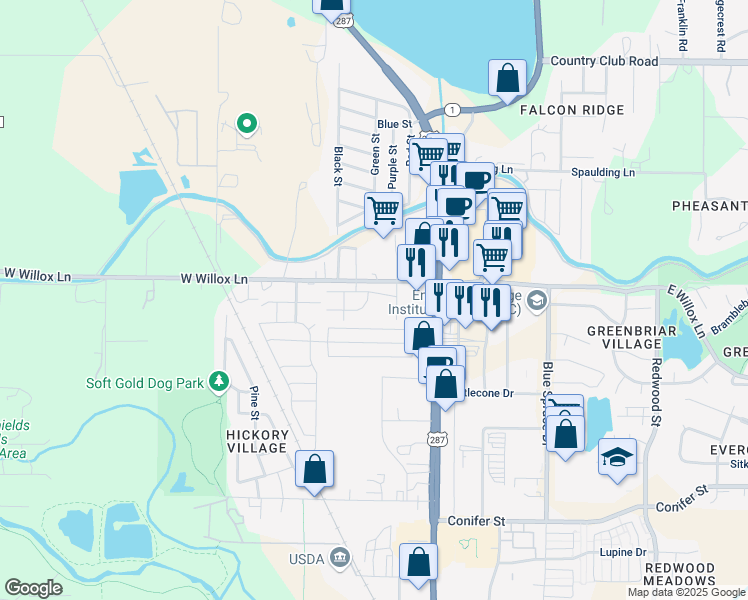 map of restaurants, bars, coffee shops, grocery stores, and more near 233 Urban Prairie Street in Fort Collins