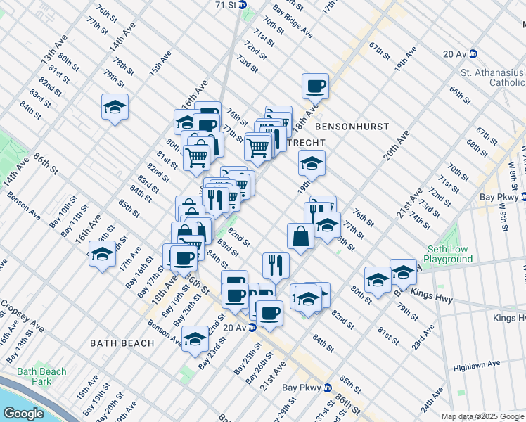 map of restaurants, bars, coffee shops, grocery stores, and more near 1846 80th Street in Brooklyn