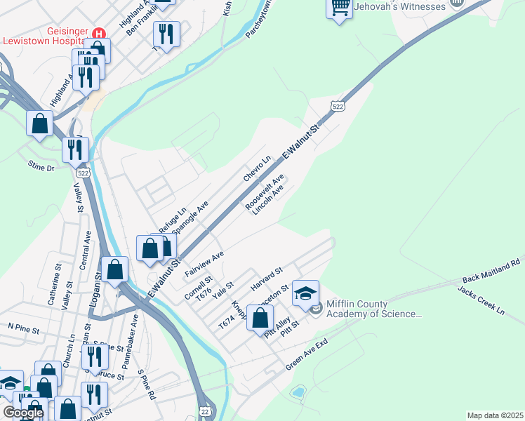 map of restaurants, bars, coffee shops, grocery stores, and more near 710 Lincoln Avenue in Lewistown