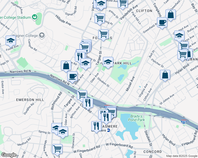map of restaurants, bars, coffee shops, grocery stores, and more near 113 Steuben Street in Staten Island