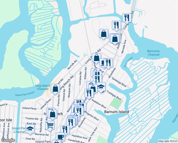 map of restaurants, bars, coffee shops, grocery stores, and more near 227 South Parente Lane in Island Park