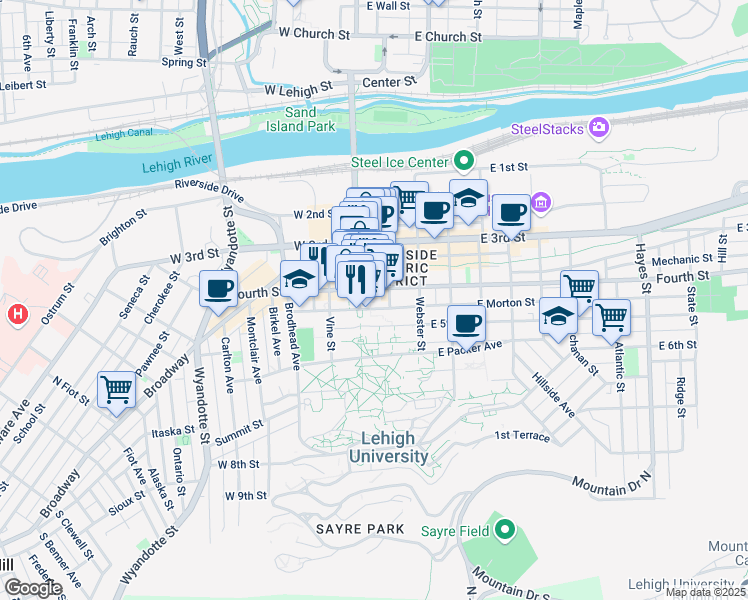 map of restaurants, bars, coffee shops, grocery stores, and more near 1 Farrington Square in Bethlehem